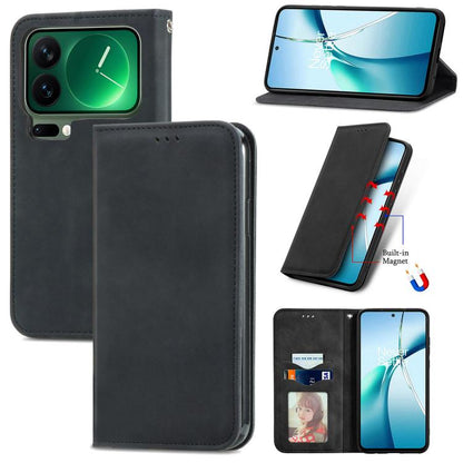 Black magnetic flip phone case with faux leather texture, stand cover, and camera cutouts
