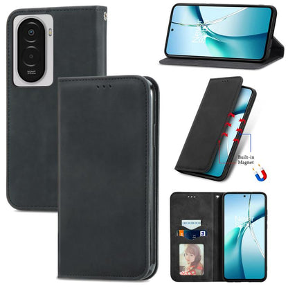 Black magnetic flip leather phone case with card slot and camera cutout