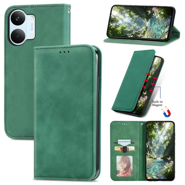 Green magnetic flip leather phone case with smooth cover for secure everyday protection