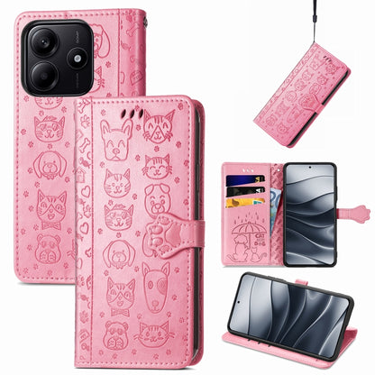 Pink embossed cat-and-dog leather phone wallet case, flip cover and card slots