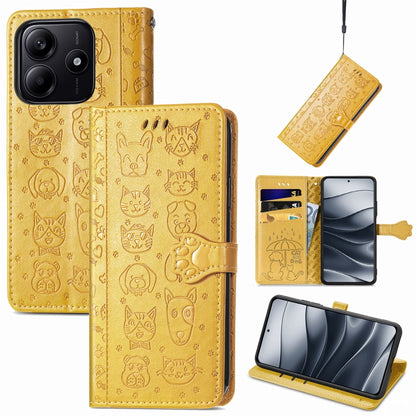 Gold embossed cat-and-dog leather phone wallet case, flip cover and card slots