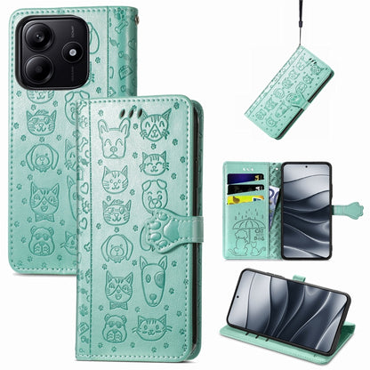 Teal embossed cat-and-dog leather phone wallet case with flip cover and card slots