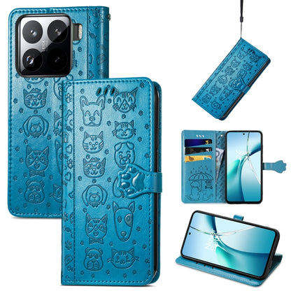 Blue embossed cat/dog leather wallet phone case, flip cover, card slots