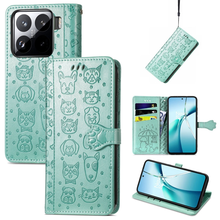 Teal embossed cat/dog leather wallet phone case, flip cover, card slots