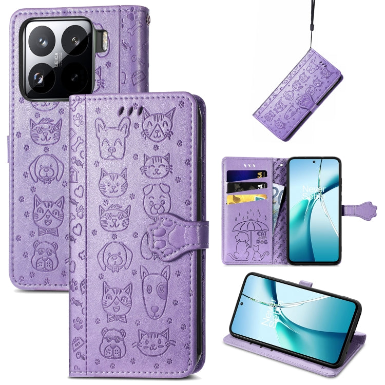 Purple embossed cat/dog leather wallet phone case, flip cover, card slots