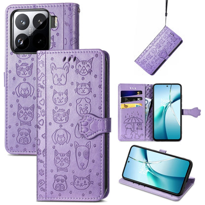Purple embossed cat/dog leather wallet phone case, flip cover, card slots