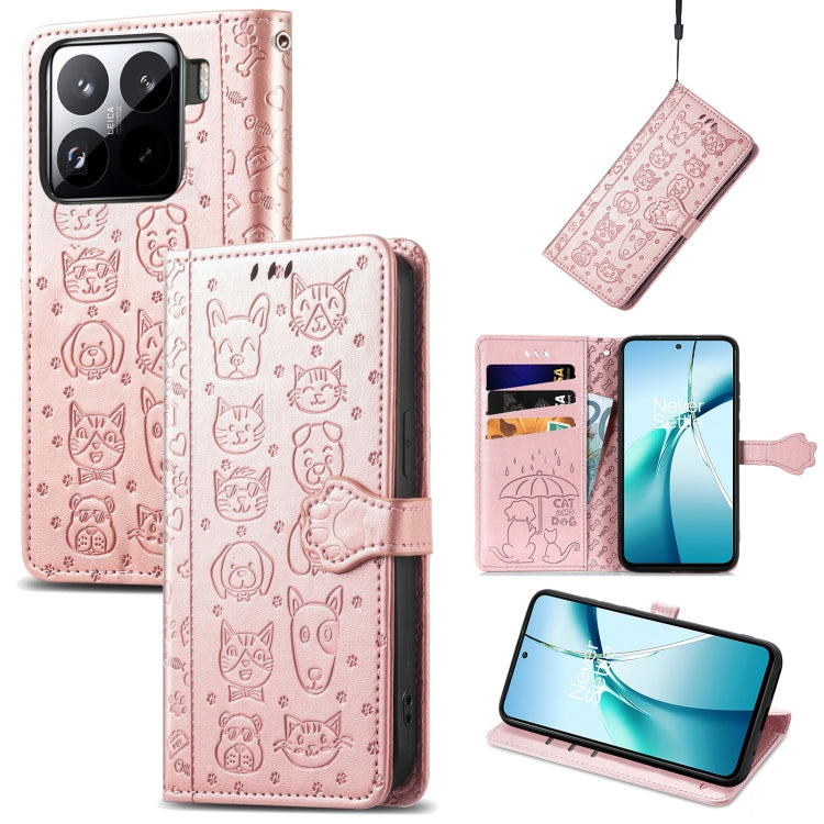 Light pink cat-and-dog embossed leather folio phone case with flip cover