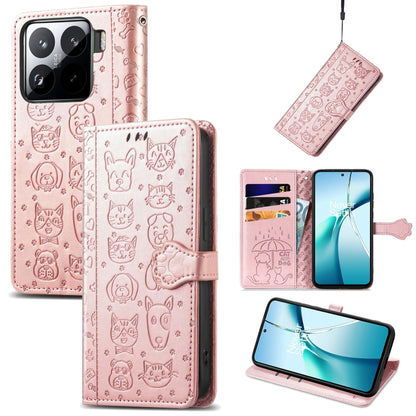 Light pink cat-and-dog embossed leather folio phone case with flip cover