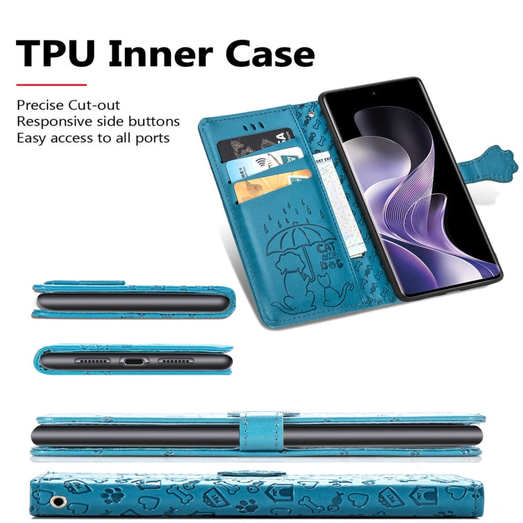 Blue TPU inner phone case insert with cat and dog embossing and cutouts for ports.