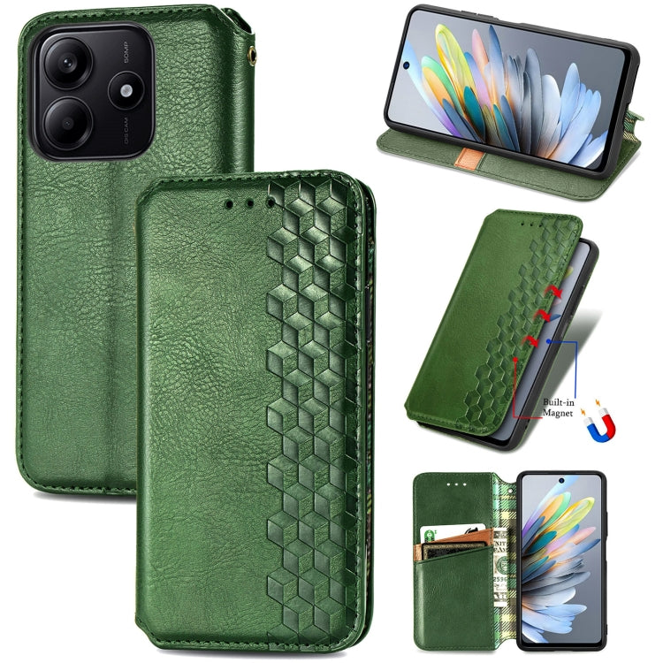 Green leather magnetic phone folio case with cubic grid embossed front panel