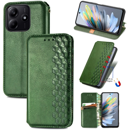 Green leather magnetic phone folio case with cubic grid embossed front panel