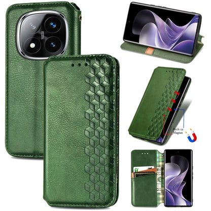 Green leather phone case, cubic grid embossed, magnetic flip closure