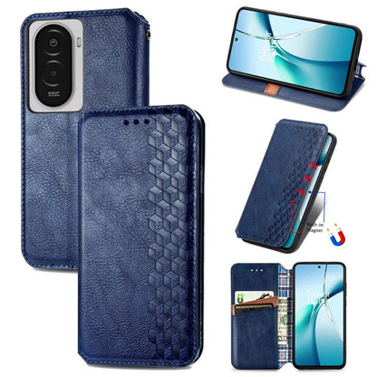 Blue leather folio case with cubic grid embossing, magnetic flip cover and card pocket