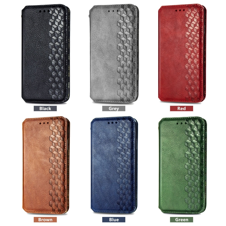 Cubic grid pressed magnetic leather phone cases, assorted colors: black, gray, red