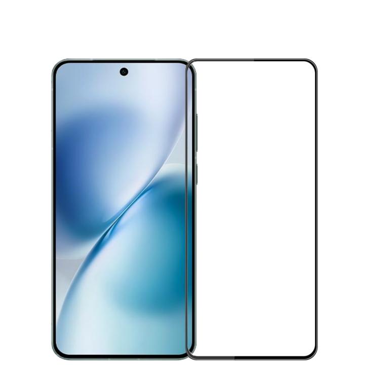 Curved tempered glass screen protector, clear panel shown over a light blue phone screen