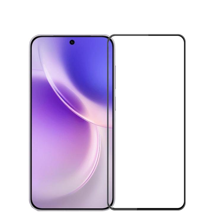 Curved tempered glass screen protector, clear front panel covering a smartphone display