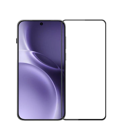 Curved clear tempered glass screen protector film with rounded edges, front view and backing