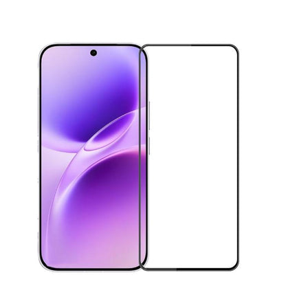 Curved clear tempered glass screen protector film with rounded edges, front and backing view