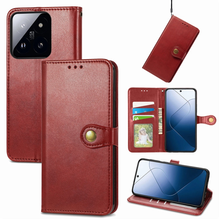 Red retro leather phone wallet case with buckle, card slot, and fold-open stand
