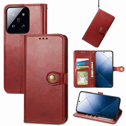 Red retro leather phone wallet case with buckle, card slot, and fold-open stand
