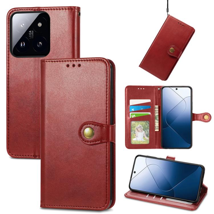 Red retro leather phone wallet case with buckle; open front shows card pocket