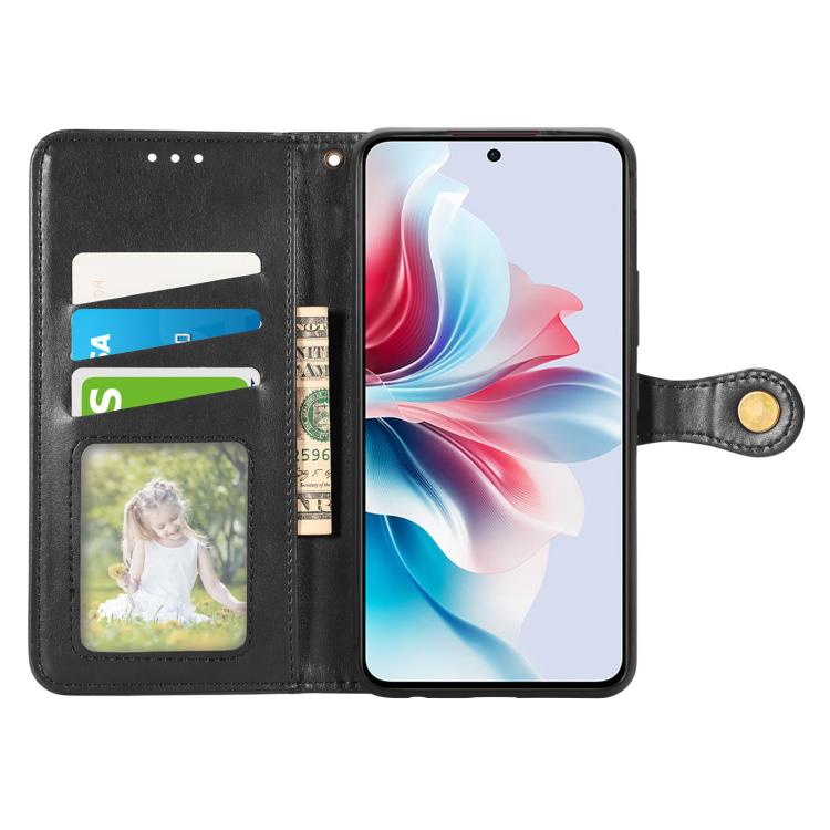 Black leather folio phone case with inner card slots and magnetic closure buckle