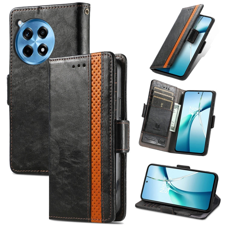 Black leather wallet phone case with dual magnetic buckle and card slots