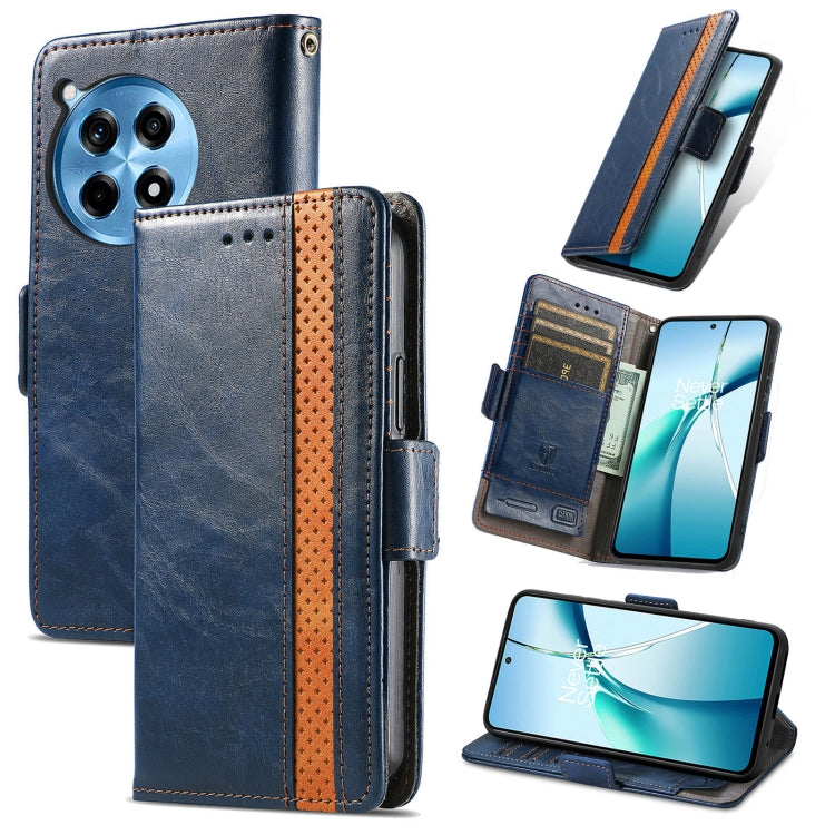 Blue leather wallet phone case with dual magnetic buckle and card slots