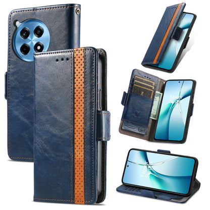 Blue leather wallet phone case with dual magnetic buckle and card slots
