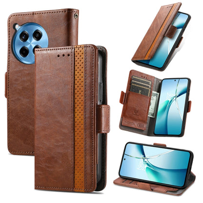 Brown leather wallet phone case with dual magnetic buckle and card slots