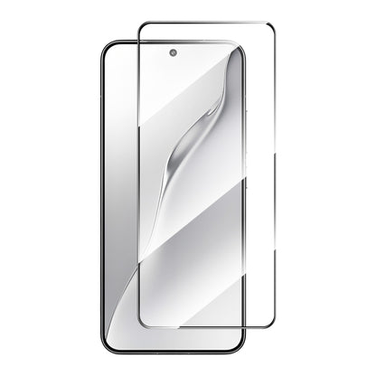 Clear tempered glass screen protector for smartphone, close-up on front screen