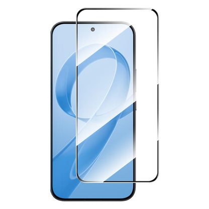 Clear tempered glass screen protector for smartphone, overlay on blue phone display