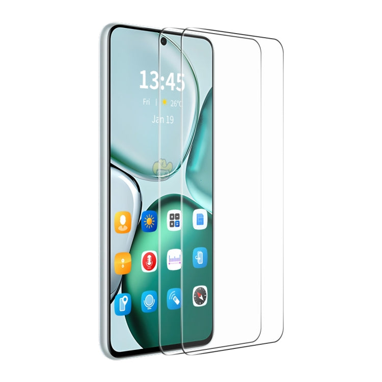 2-pack clear tempered glass screen protectors on a smartphone screen