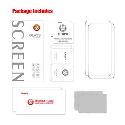 Screen protector package includes tempered glass, wipes, and screen cleaning cloth