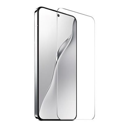 Tempered glass screen protector film on smartphone, showing side edges and cutouts