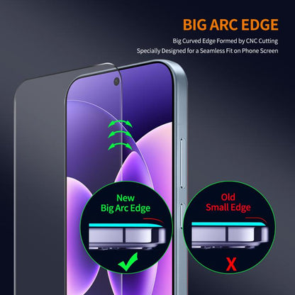 Tempered glass screen protector with curved big arc edge design for seamless fit