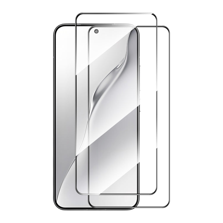 2-pack tempered glass screen protectors, clear with silver-toned phone screen behind