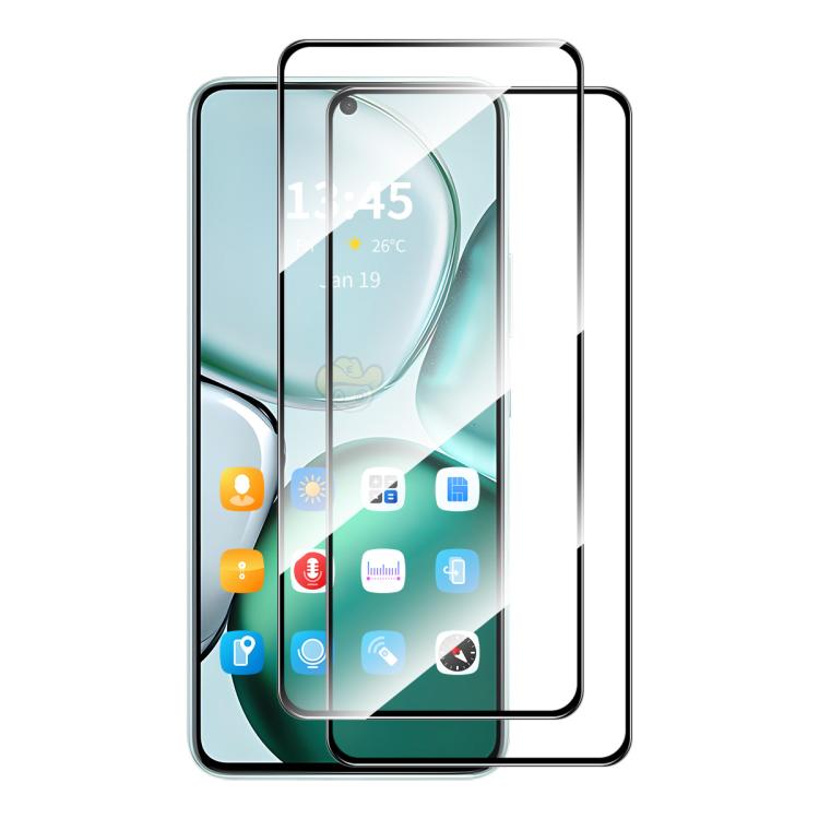 2-pack tempered glass screen protectors, clear coverage with teal phone screen