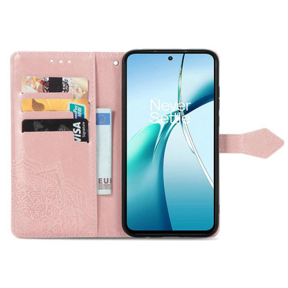 Rose gold embossed mandala leather phone case with card slots and flip cover