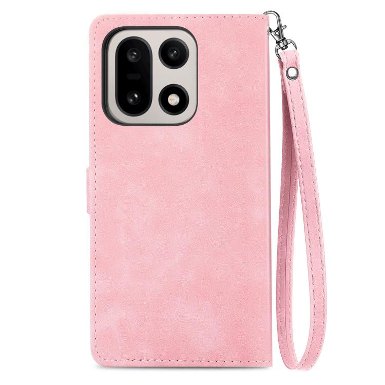 Pink leather phone case with wrist strap and metal ring keychain hardware