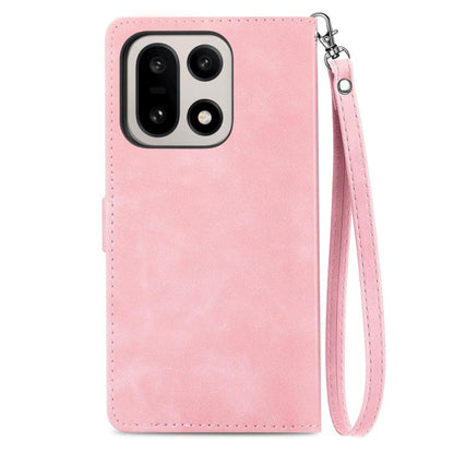 Pink leather phone case with wrist strap and metal ring keychain hardware