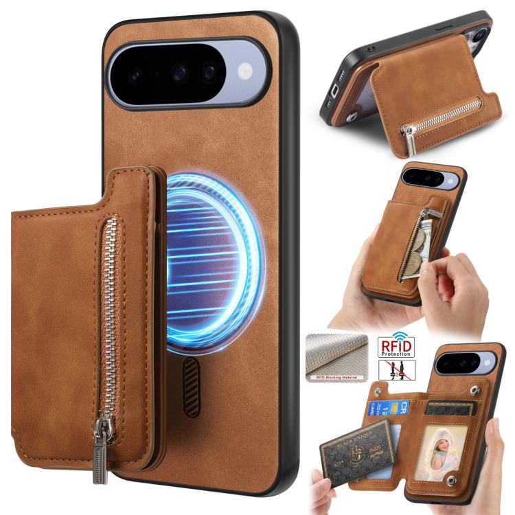 Retro MagSafe Zipper Wallet Card Bag Back Phone Case, For Google Pixel 11 Pro XL, For Google Pixel 11, For Google Pixel 11 Pro, For Google Pixel 10 Pro XL, For Google Pixel 9 Pro XL, For Google Pixel 8a, For Google Pixel 8 Pro, For Google Pixel 8      ...