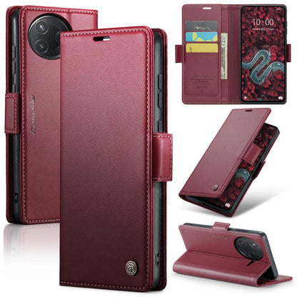 Red litchi-texture leather wallet phone case with magnetic flip and card slots