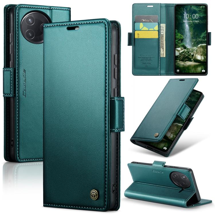 Teal litchi-texture leather wallet phone case with magnetic flip and card slots