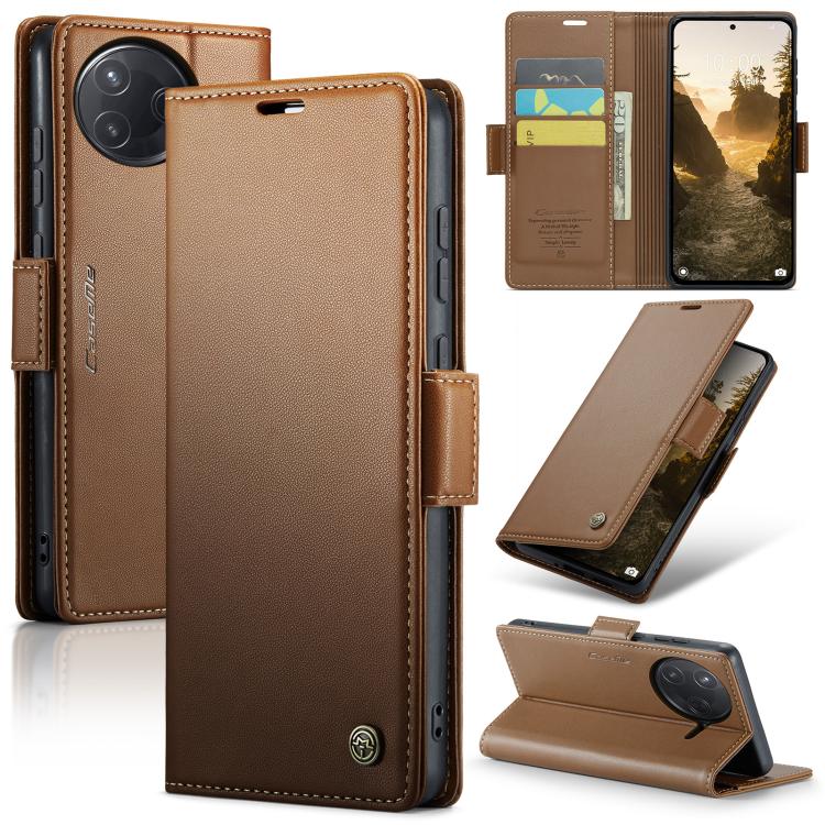Brown litchi-texture leather wallet phone case with magnetic flip and card slots