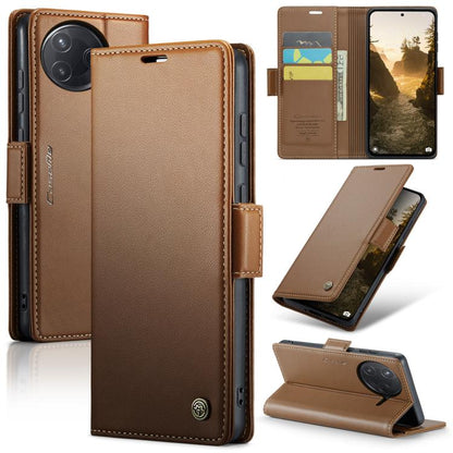 Brown litchi-texture leather wallet phone case with magnetic flip and card slots