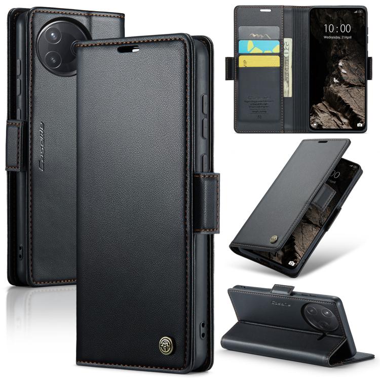 Black litchi-texture leather wallet phone case with magnetic flip and card slots