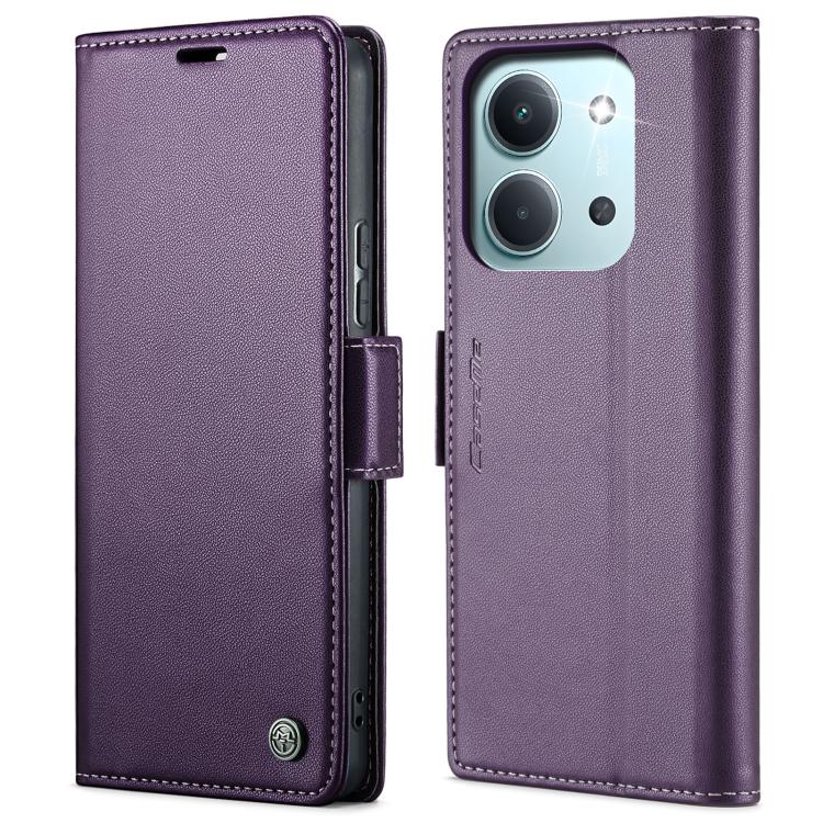 Purple litchi-texture leather wallet phone case with magnetic flip and card slots