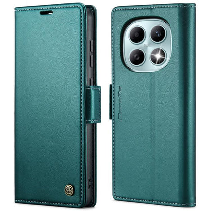 Leather phone case with litchi texture, foldover cover and buckle closure, teal