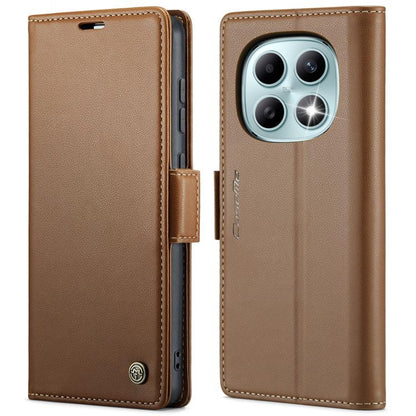 Leather phone case with litchi texture, foldover cover and buckle closure, brown